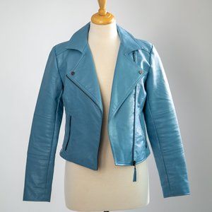 Baby Blue Pleather Moto Jacket